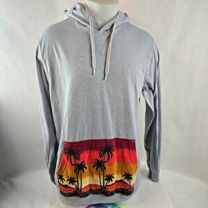 Quiksilver Hoodie Shirt Men Large Gray Palm Tree Sunset Graphic Surf Lightweight